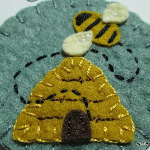 Bumblebee with bee hive Wool Felt Ornament