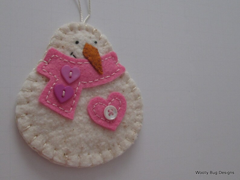 Cotton Batting Snowman Christmas Ornament Pink Wool Felt Etsy