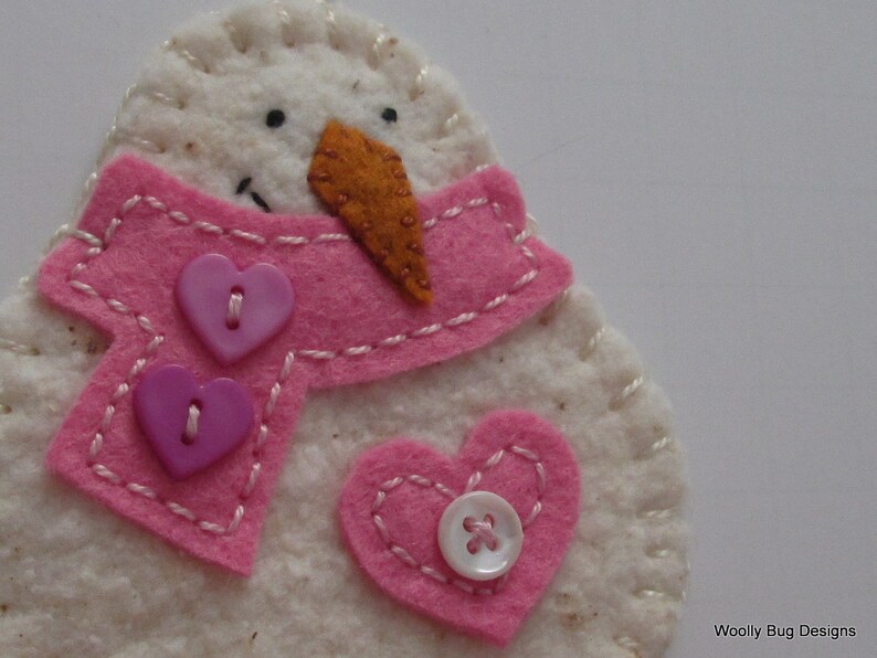 Cotton Batting Snowman Christmas Ornament Pink Wool Felt Etsy