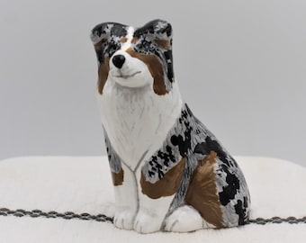 Australian Shepherd Figurine Blue Merle Aussie Dog Lover Figure Collectible Nick-Knack