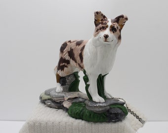 Border Collie Figurine Red Merle Tan 6x6 Herding Dog Figure Collectible Knick Knack Hand-painted