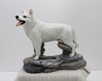 Siberian Husky Figurine White 6x6 Realistic Sled Dog Figure Collectible Knick Knack Hand-painted