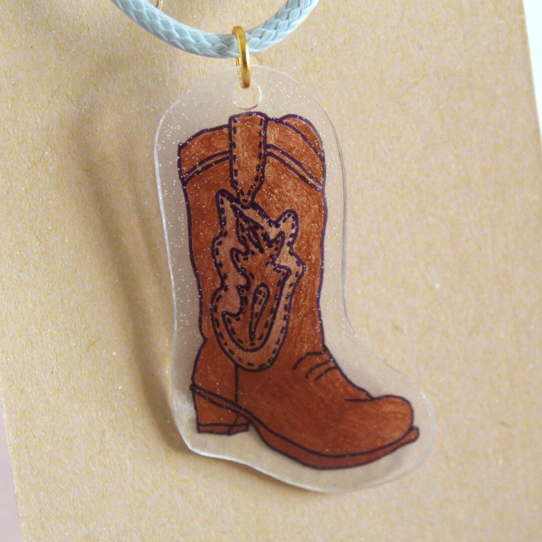 Brown Cowboy Boot Shrink Dinky Pendant Necklace Etsy