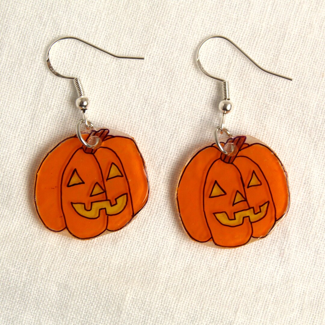 Pumpkin Jack-o-lantern Shrinky Dink Dangle Earrings - Etsy