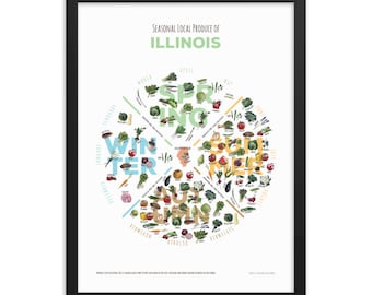 ILLINOIS State Seasonal Produce Chart - Framed or Unframed