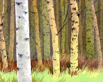 Imaginary Birch Forest -  Original Watercolor