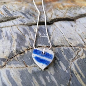 Cornish blue stripes heart necklace. Heart necklace. Cornish heart. Blue and white striped heart pendant. Handpainted in Cornwall