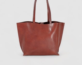 Handmade Large Full Grain Leather Tote - Medium Brown