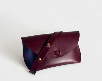 Women's Leather Belt Bag / Waist Bag / Cross Body Bag - Handmade in the US from Vegetable Tanned Leather - Eggplant-Burgundy