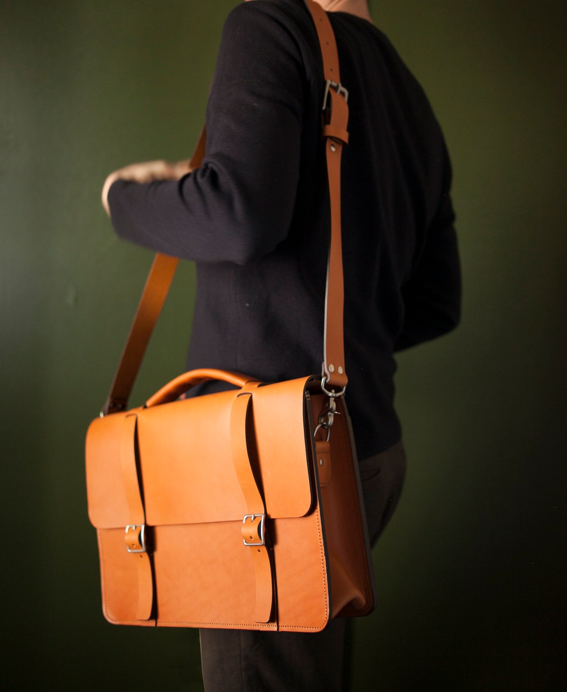 Medium Brown Messenger Bag / Briefcase One Large Single Etsy