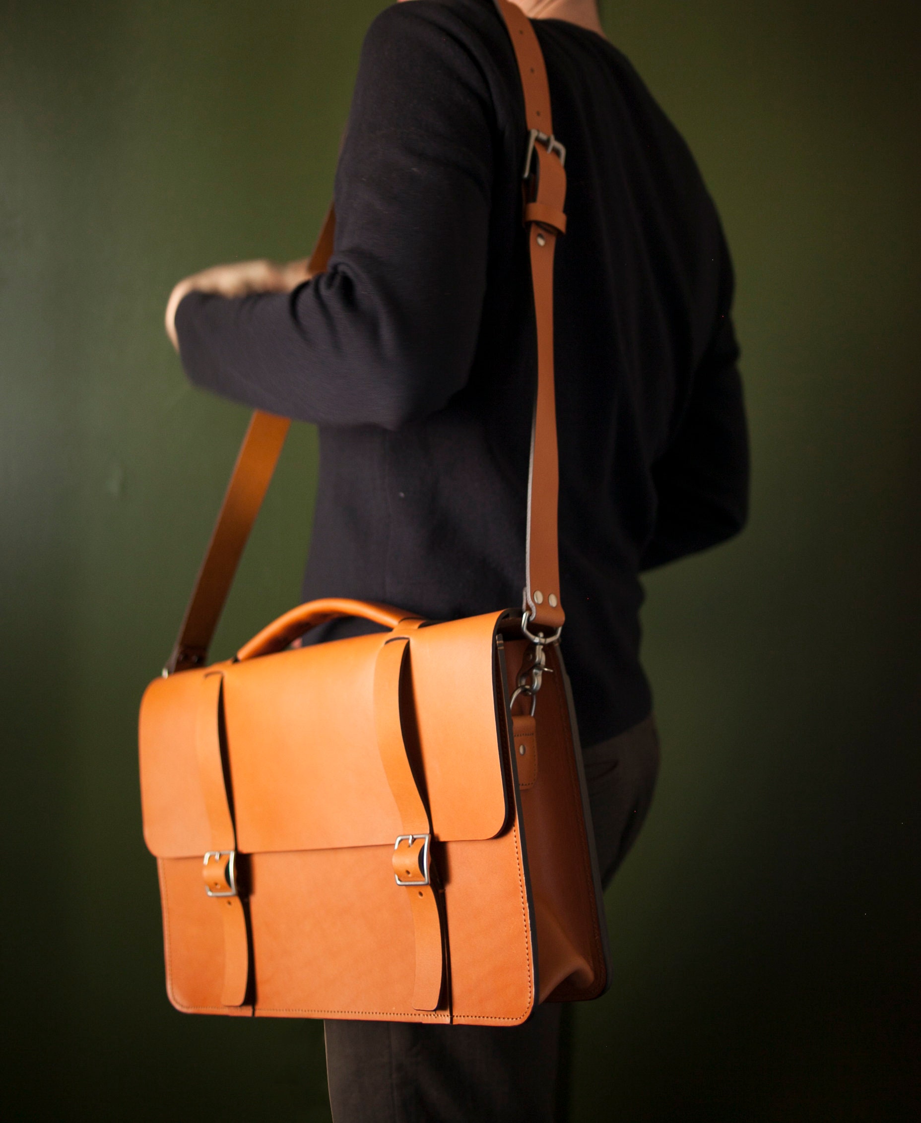Medium Brown Messenger Bag / Briefcase One Large Single Etsy UK