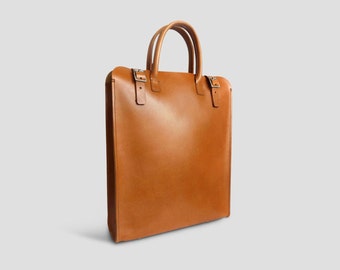 Tote with removable Pouch, English Tan Vegetable Tanned Leather, Full Grain