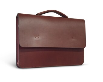 14.5" Handmade Leather Briefcase/Messenger Bag - A slim, minimal and clean bag with shoulder strap