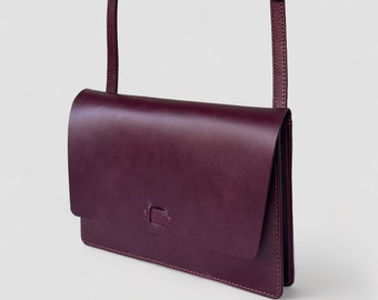 Women's small shoulder bag - full grain bridle leather - Eggplant-Burgundy