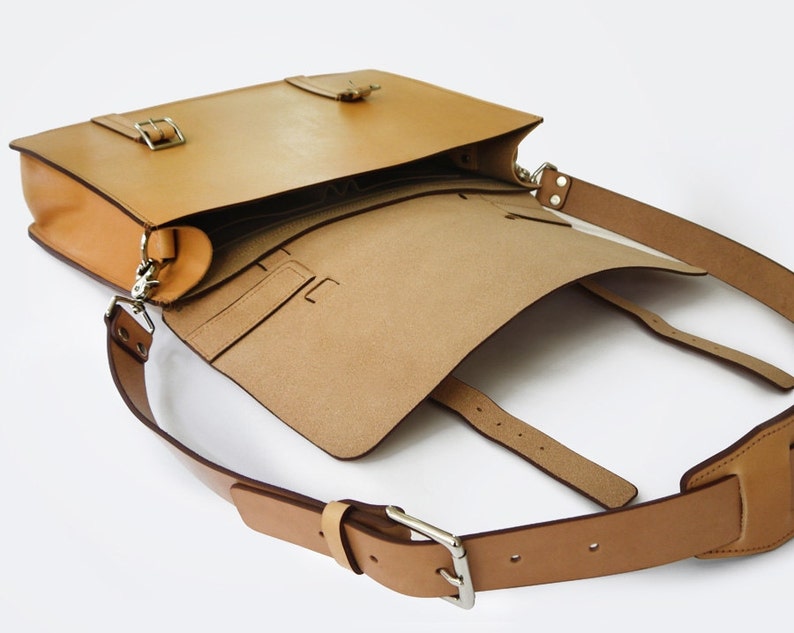 Natural vegtan Leather Messenger Bag / Briefcase Etsy