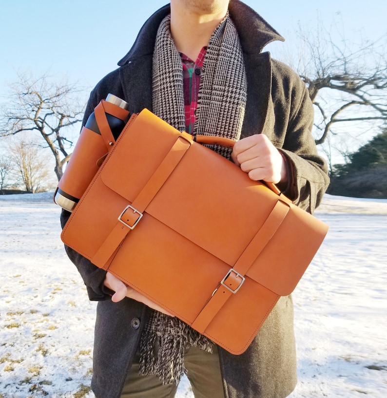 Classic Messenger Bag Full Grain English Tan Bridle Leather Two compartments image 3