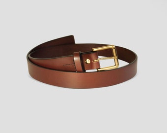 Men's Handmade Leather Belt, Full grain bridle leather, Medium Brown, 1.25" Wide