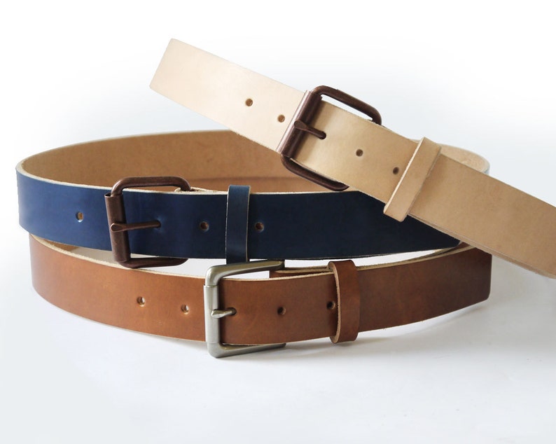 Mens Handmade Medium Brown Vegtan Leather Belt Brass Buckles Etsy