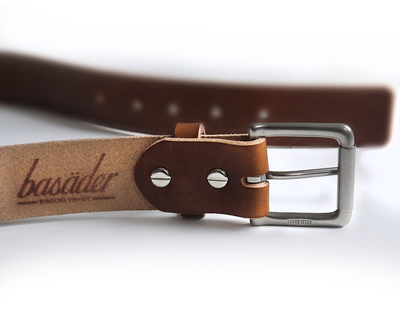 Mens Handmade Medium Brown Vegtan Leather Belt Brass Buckles Etsy