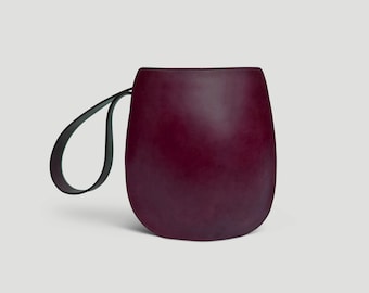 Women's Minimal Round Shoulder Bag - Handmade from US sourced Vegetable Tanned Leather - Eggplant