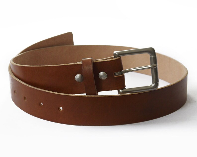 Mens Handmade Medium Brown Vegtan Leather Belt Brass Buckles Etsy