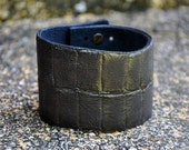 Hand made brown crocodile print  cuff / bracelet / wristband unique natural shape with antic closure