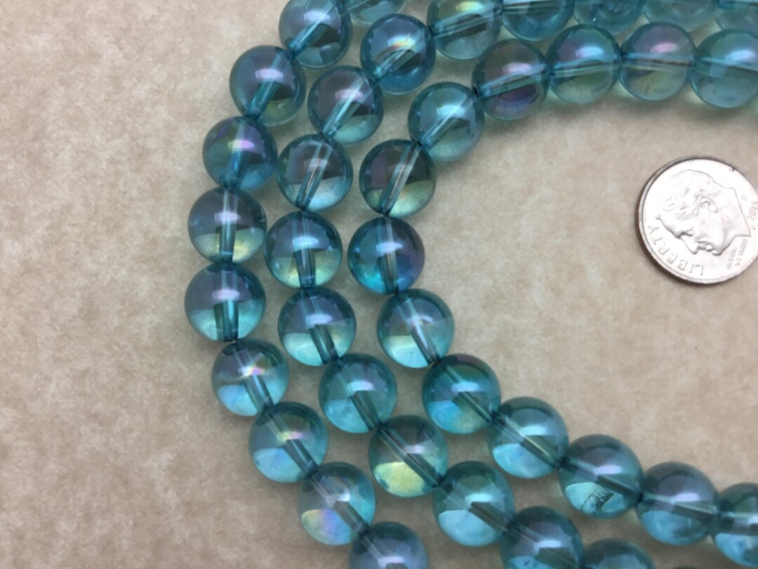 10mm Aqua Aura Beads round Etsy