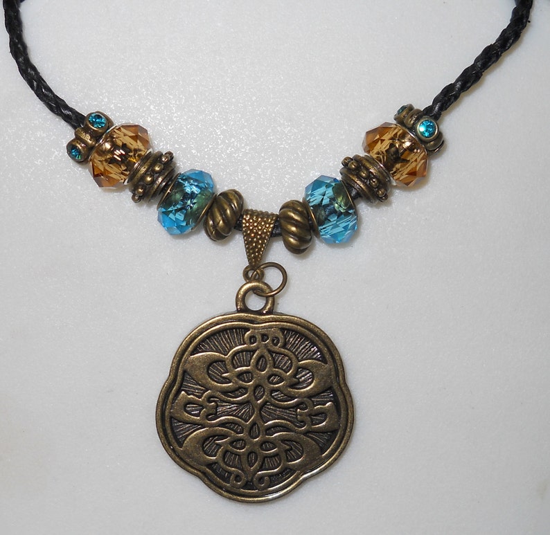 Brass Chinese YinYang pendant with beads on braided leather Etsy