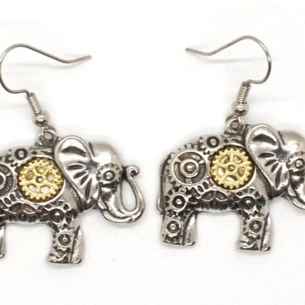 Unique Elephant Gear Earrings – Artisan-Crafted, Symbolizing Strength and Unity in Style