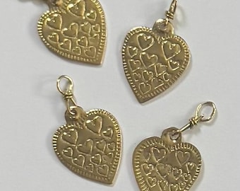 25 Vintage Brass Heart Charms Double Sided | Thailand Jewelry Making Pendants | Embossed Heart Findings for Necklaces Bracelets Crafts