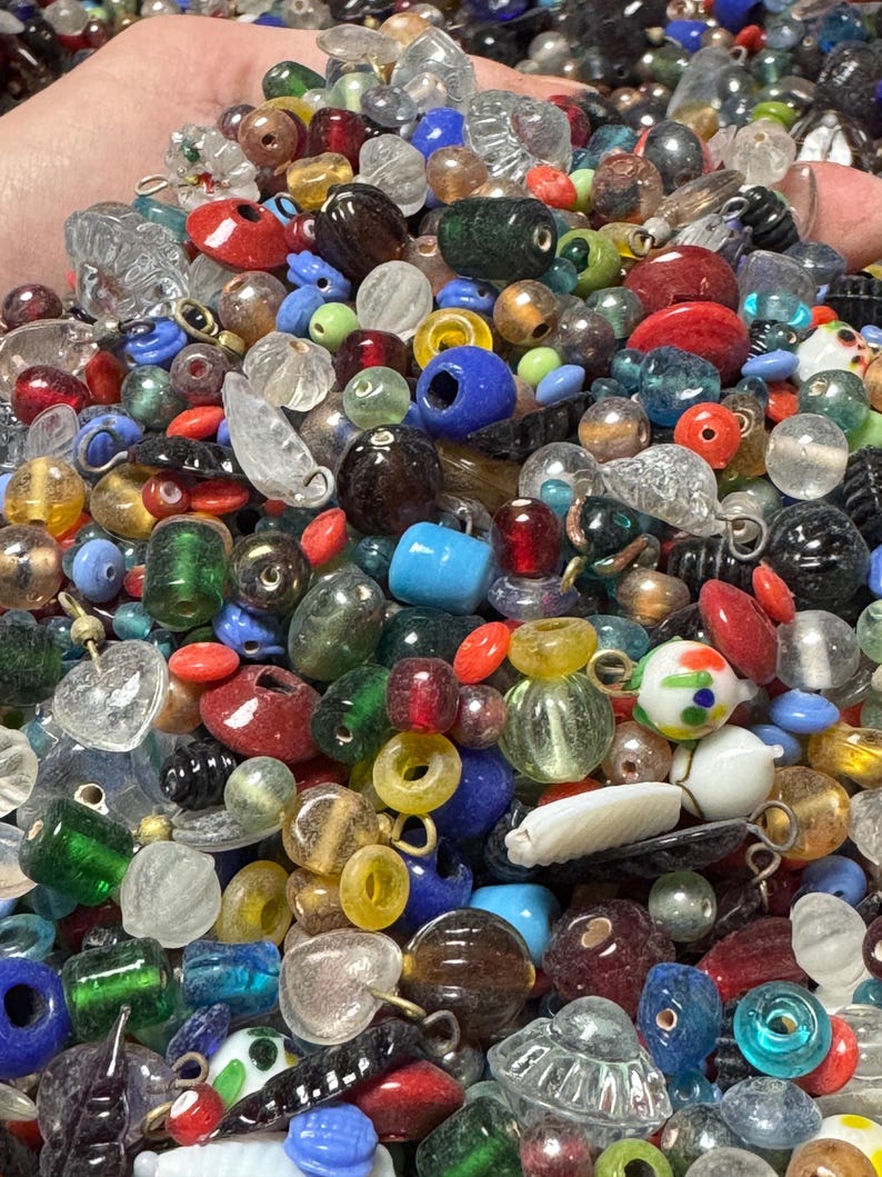 EVERYTHING MIX Vintage India Glass Beads Bulk Lot 1/2–4 lb Options - Assorted Shapes Sizes Colors - Jewelry Making NOS Craft Supplies image 4