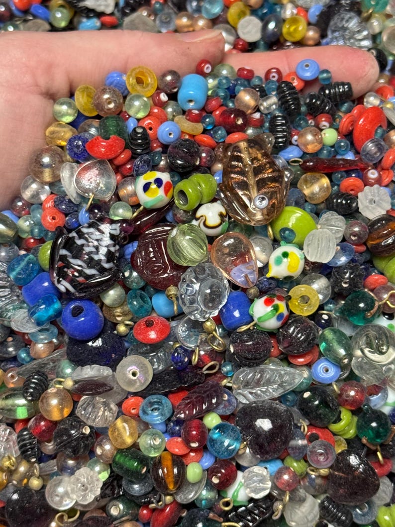 EVERYTHING MIX Vintage India Glass Beads Bulk Lot 1/2–4 lb Options - Assorted Shapes Sizes Colors - Jewelry Making NOS Craft Supplies image 2