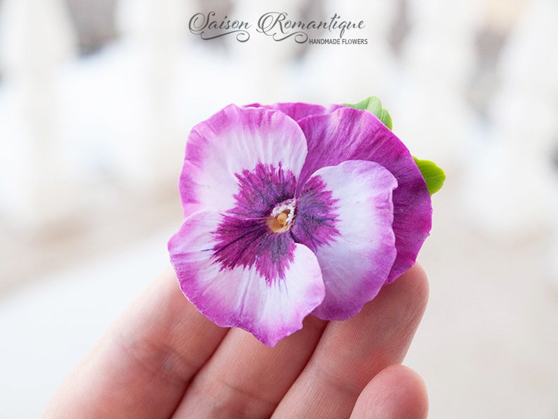 Brooch Pansy Purple Polymer Clay Flowers Mothers Day Gift Etsy