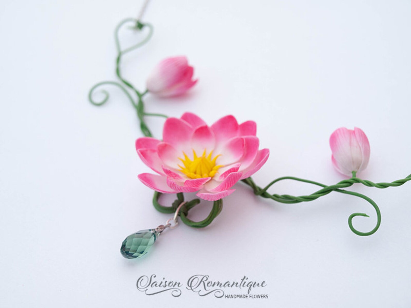 Necklace Pink Water Lily Polymer Clay Flowers Mothers Day Etsy