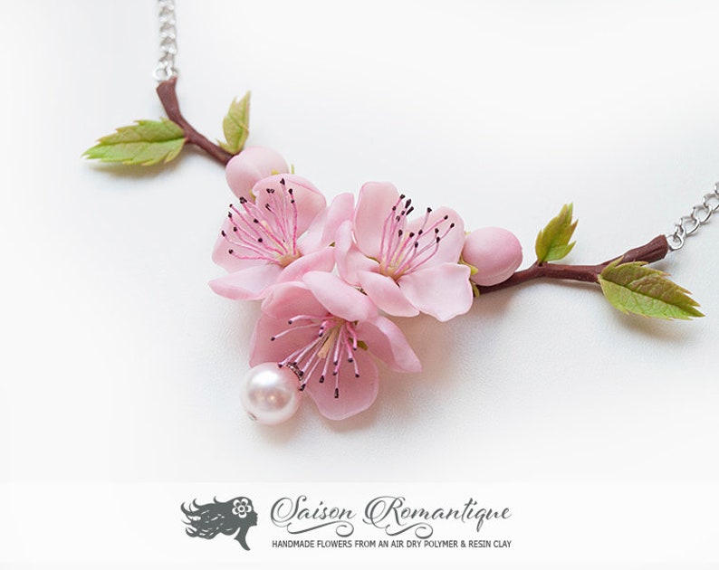 Necklace Sakura Cherry Blossom Peach Polymer Clay Flowers Etsy