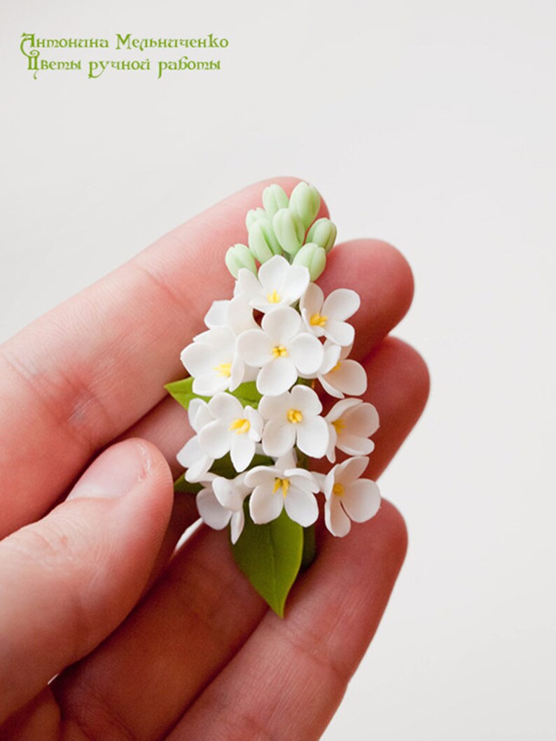 Brooch White Lilac Syringa Polymer Clay Flowers Etsy