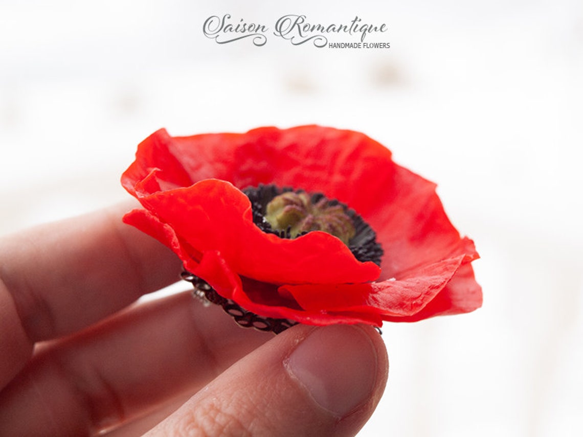 Brooch Poppy Polymer Clay Flowers Etsy