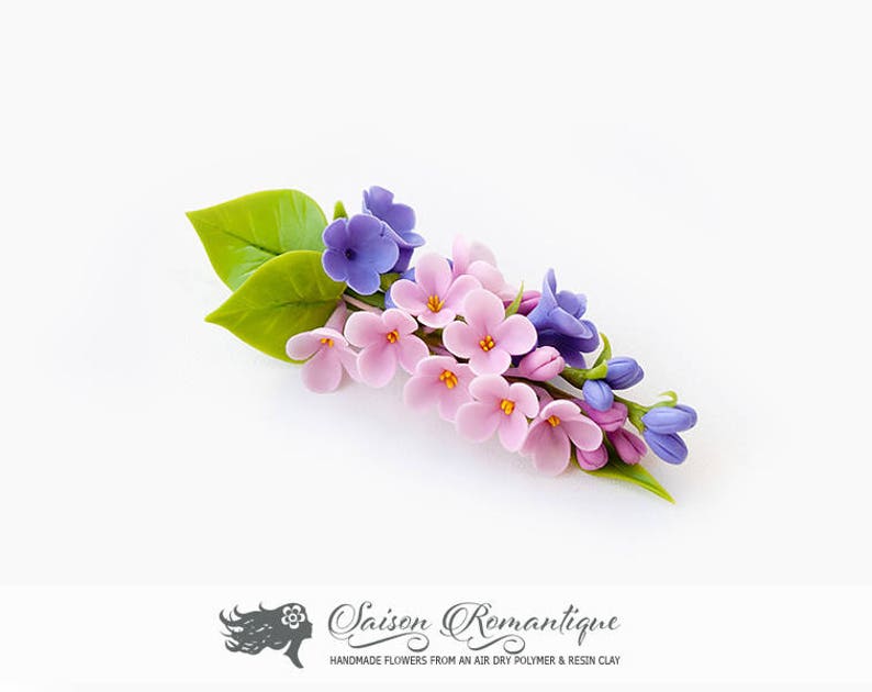 Hair clip Lavender and lilac syrínga Polymer Clay Flowers Etsy