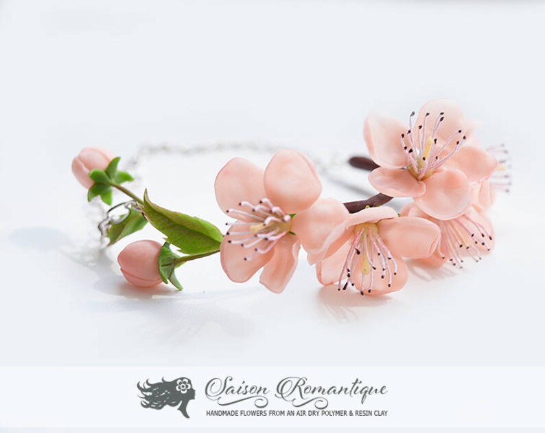 Bracelet Sakura Blossom Polymer Clay Flowers Wedding Etsy