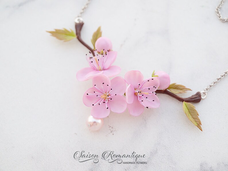 Necklace Sakura Cherry Blossom Peach Polymer Clay Flowers Etsy