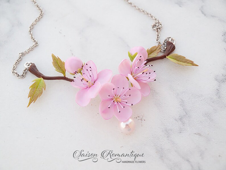 Necklace Sakura Cherry Blossom Peach Polymer Clay Flowers Etsy