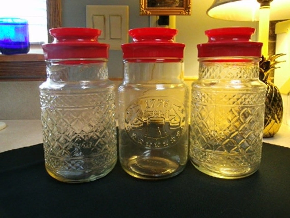 Set Of 3 Maxwell House Glass Coffee Jars With Red Lids Made By Etsy