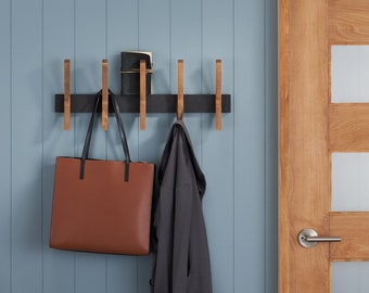 Mid Century Coat Rack with 5 Wooden Hooks - Black