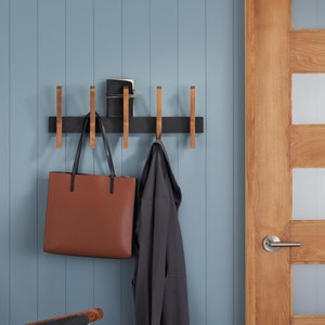 Mid Century Coat Rack with 5 Wooden Hooks - Black