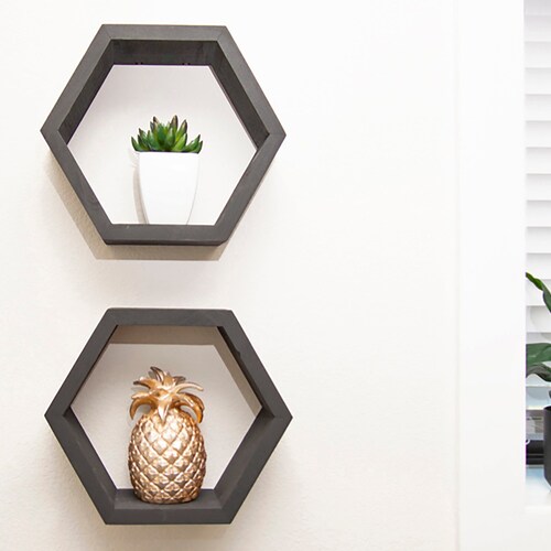 Hexagon Shelves set of 2 Black Etsy