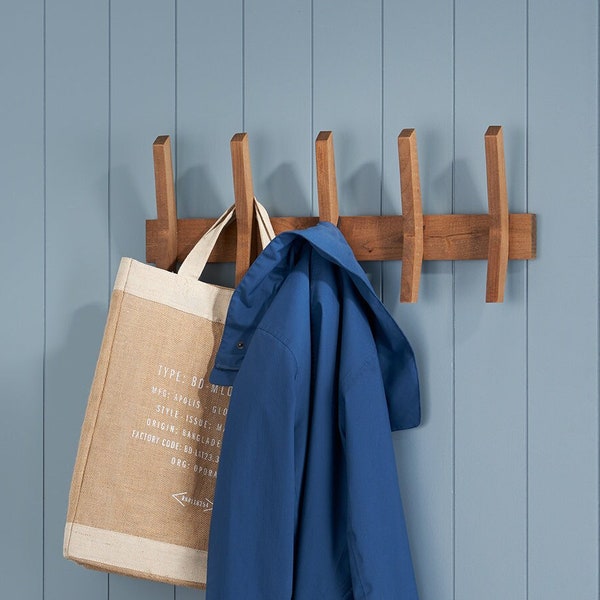 Mid Century Coat Rack with 5 Wooden Hooks - Walnut