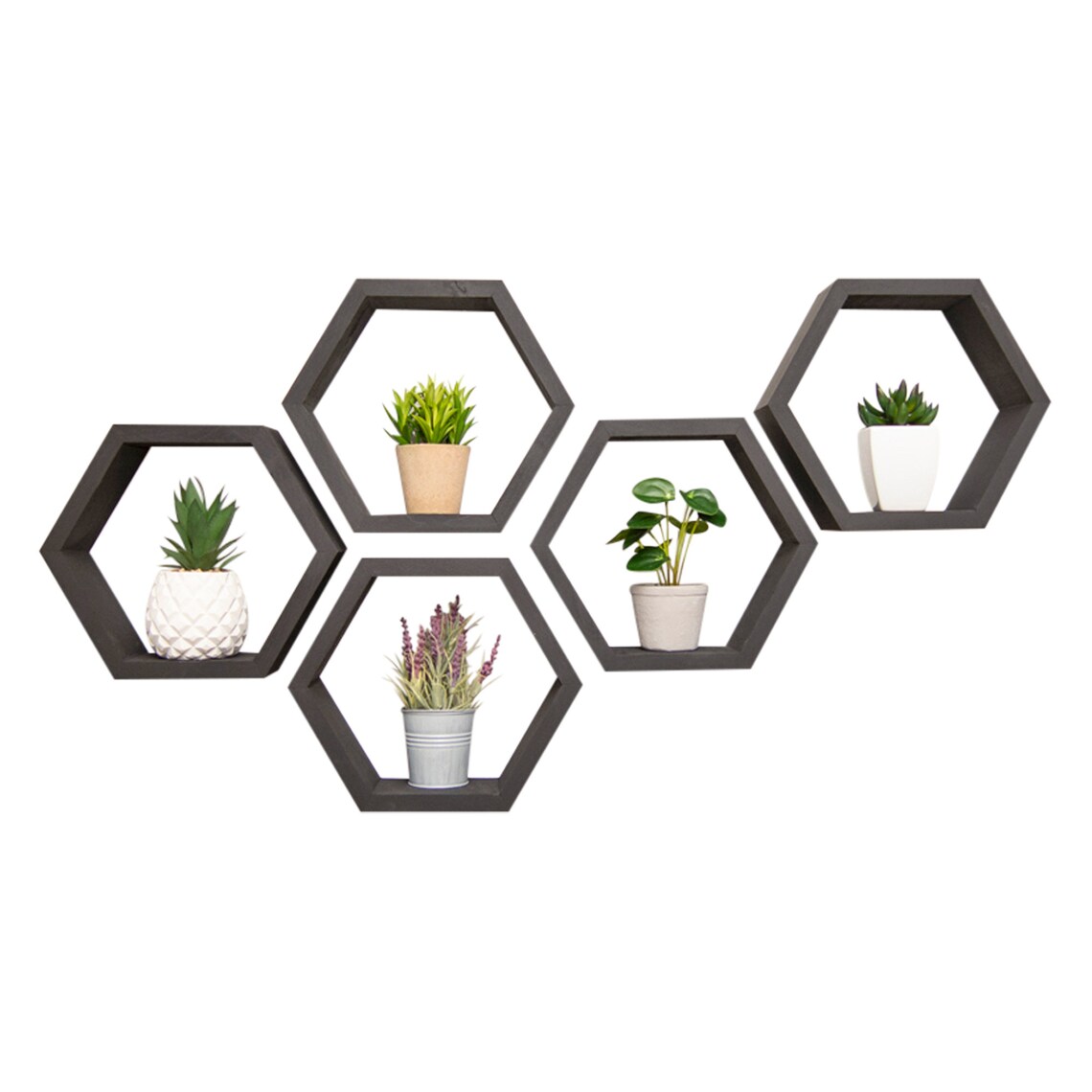 Hexagon Shelves Set of 5 Black Etsy
