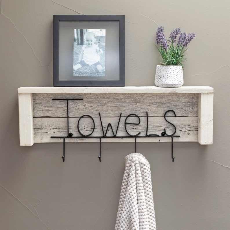Towels Rack with Shelf on Reclaimed Wood Whitewash Etsy