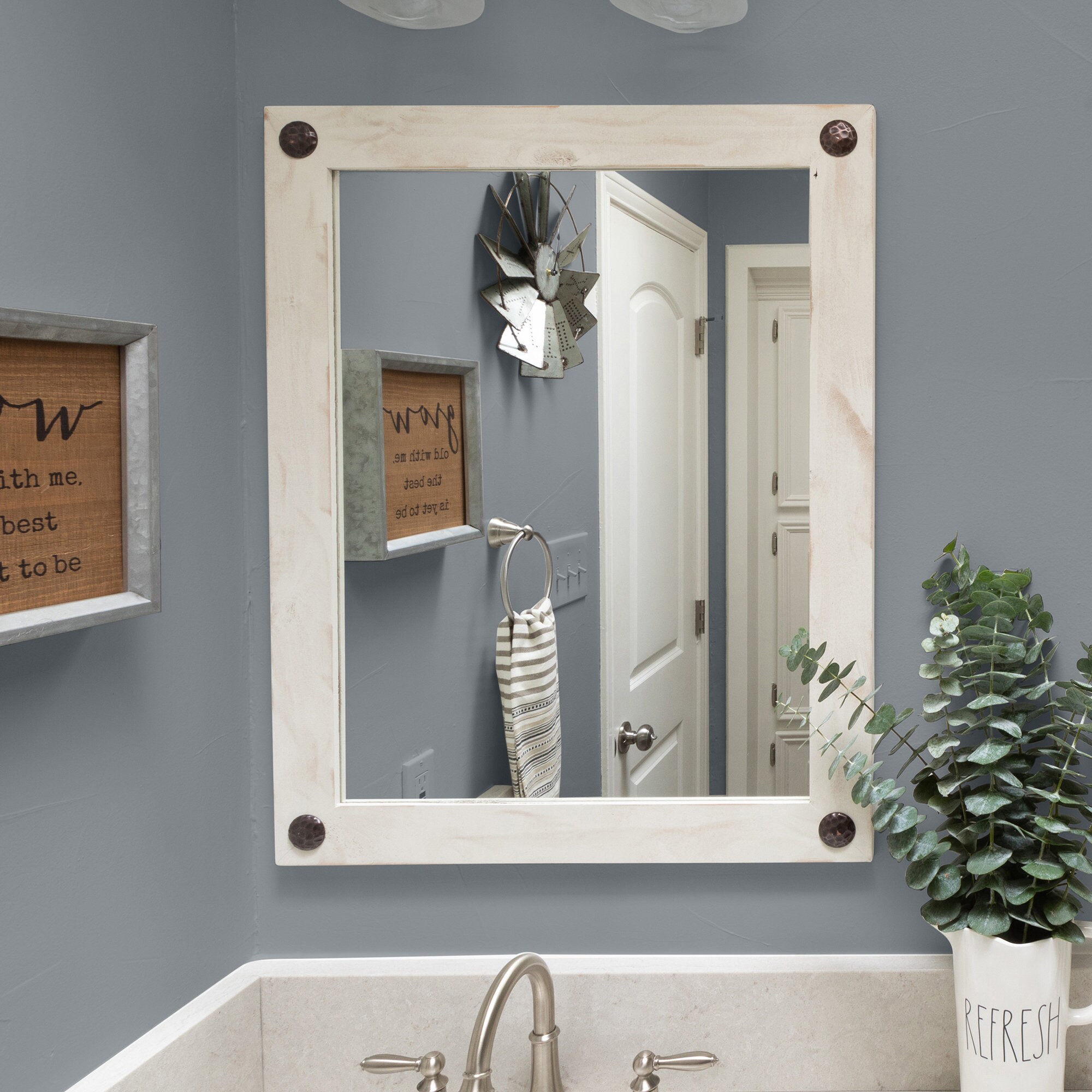 Farmhouse Bathroom Vanity Mirror 24 x 31 White Etsy