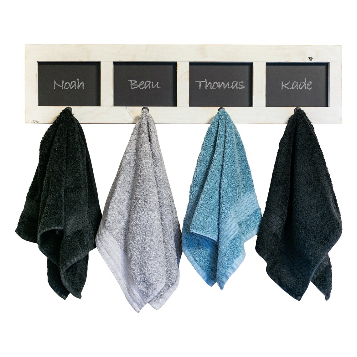Chalkboard Coat and Towel Rack with 4 Hooks Whitewash Etsy